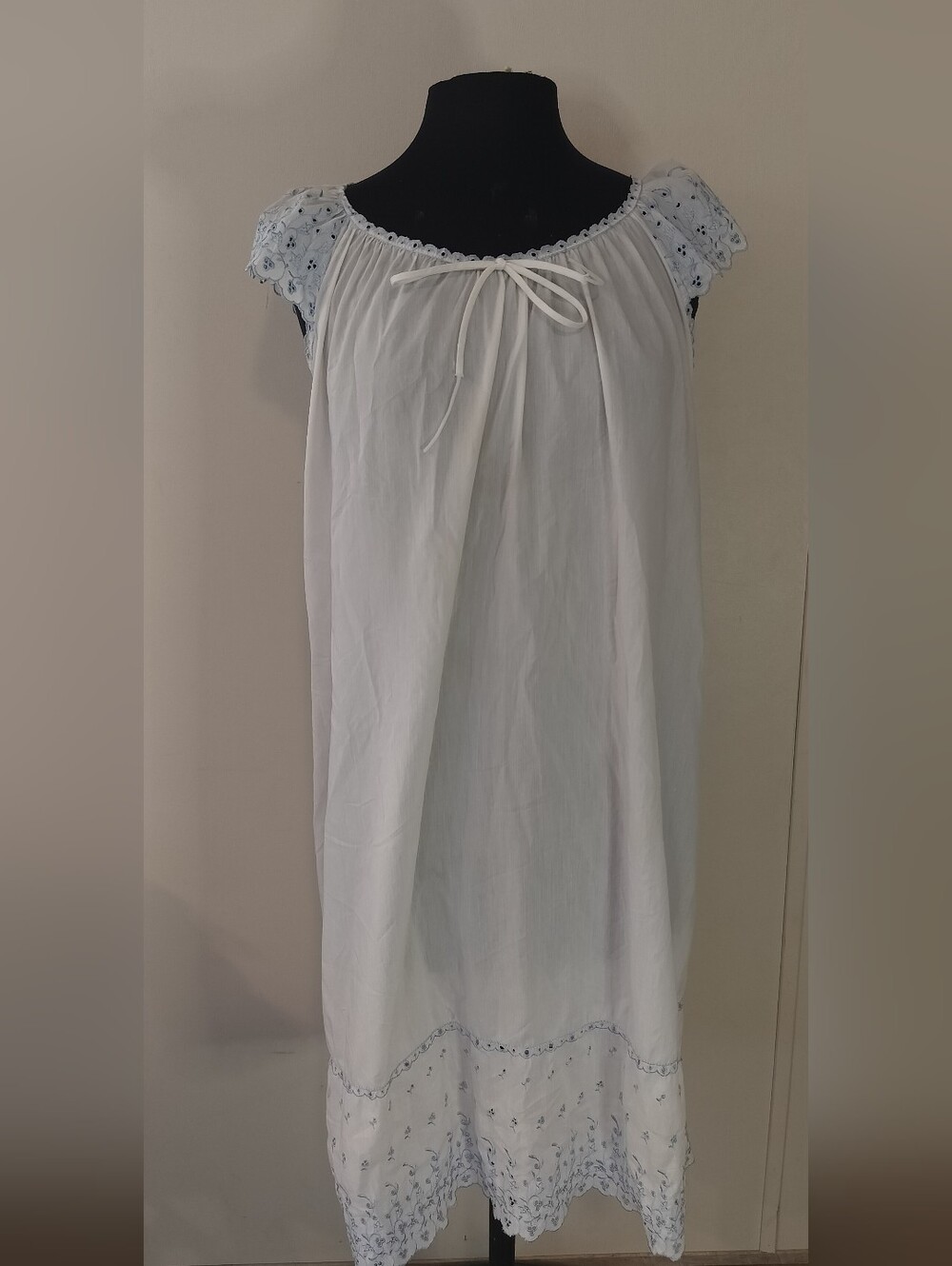 Komar Kids White Cotton Nightgown with Eyelet Trim